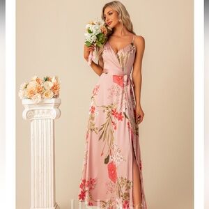 JJs House Pink Floral Satin Bridesmaid’s Dress